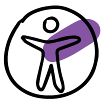 Accessibility icon with purple splash.
