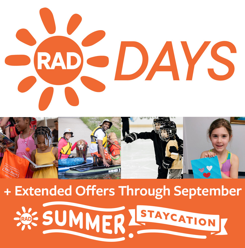 Title: RAD Days + Extended Summer Staycation Offers Through September and photos of families enjoying activities